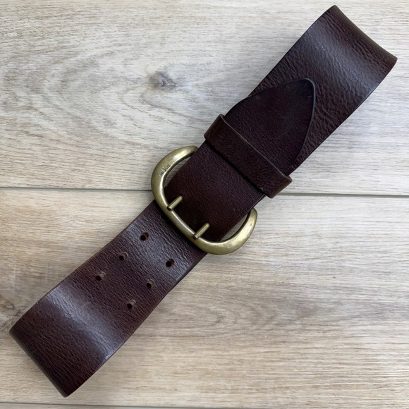 Vintage Ralph Lauren Brown Leather Wide Belt Brass Buckle Stamp RL 94 Old Money - Picture 1 of 13